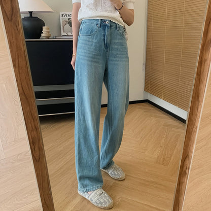 Dading homemade sea salt hot diamond! Light color lyocell handmade white wide leg pants for women spring and summer high waist jeans