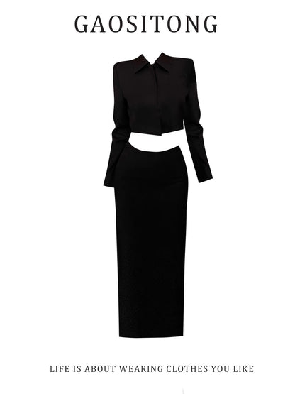 GAOSITONG Gangster Heiress Chic Suit Jacket Women's Autumn/Winter 2025 Plug-in Long Skirt Set