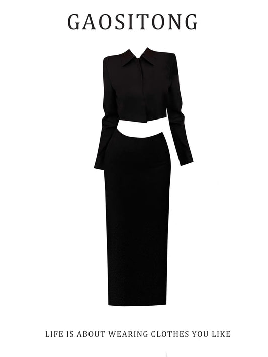 GAOSITONG Gangster Heiress Chic Suit Jacket Women's Autumn/Winter 2025 Plug-in Long Skirt Set