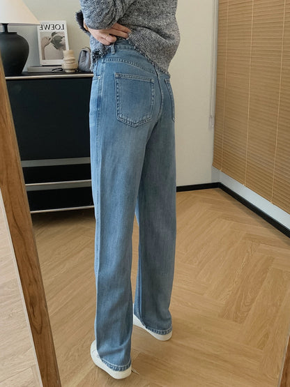 Dading homemade high proportion of Tencel and Hemp! 3D pressed pleated whiskers wide leg pants for women high waist straight jeans