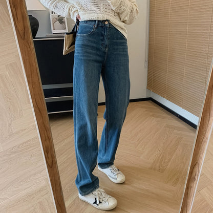 Dading homemade upgraded four-way stretch lyocell stonewashed narrow wide-leg pants for women with pear-shaped body jeans