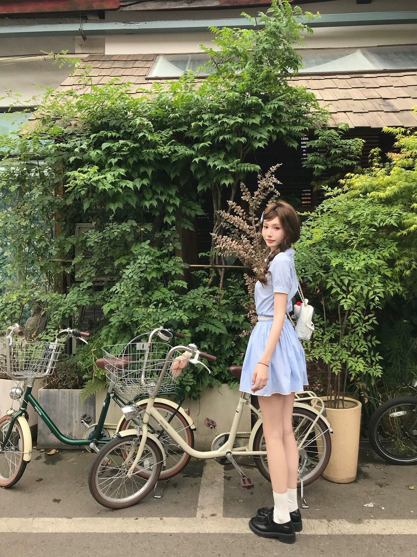 Pinky Piggy Miu College College Style Girl Blue Striped Double Collar Shirt Dress