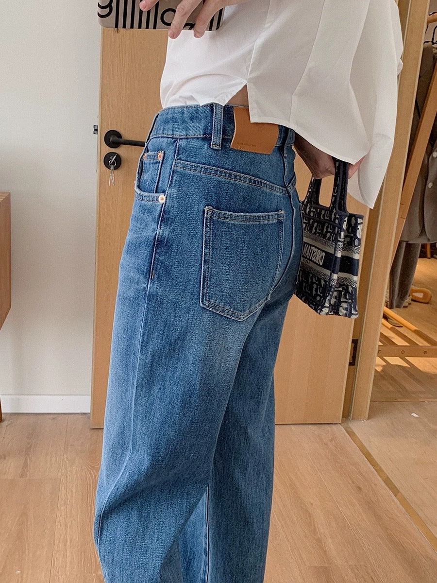 Dading's homemade boutique series! High-waisted tall and slim straight-leg jeans for women in spring and autumn, versatile drapey wide-leg pants