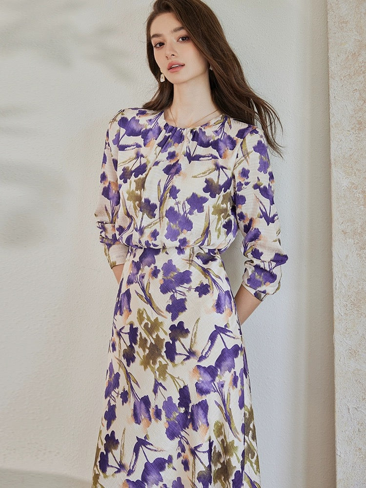 Luo Yi beautiful printed waist dress 2024 summer new fashion textured fishtail mid-length skirt 10154