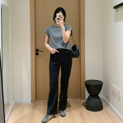 Dading's homemade boutique series! High-waisted tall and slim straight-leg jeans for women in spring and autumn, versatile drapey wide-leg pants