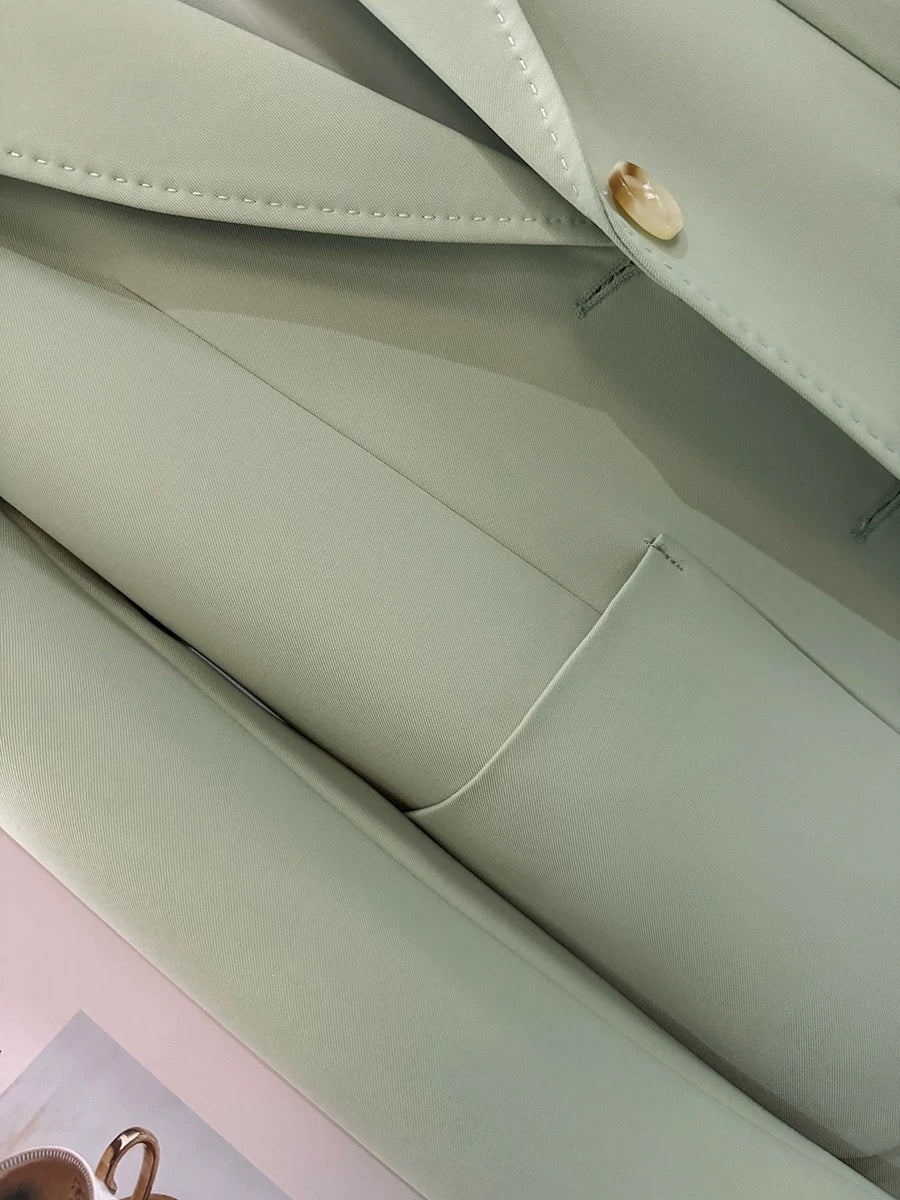 Green arch needle design niche suit jacket for women 2024 spring and autumn new Korean version slimming retro suit