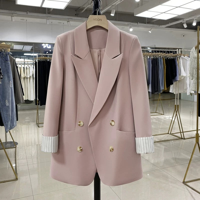 Pink age-reducing blazer for women Korean fashion 2024 spring and autumn new double-breasted slimming and versatile professional wear