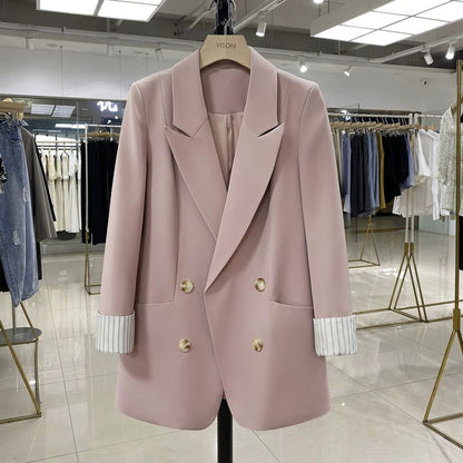 Pink age-reducing blazer for women Korean fashion 2024 spring and autumn new double-breasted slimming and versatile professional wear