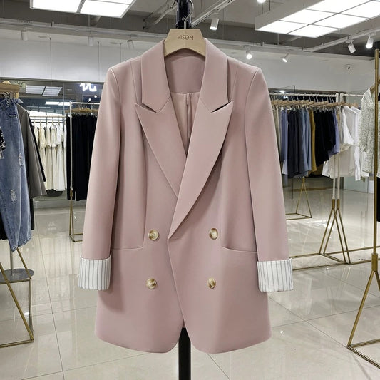 Pink age-reducing blazer for women Korean fashion 2024 spring and autumn new double-breasted slimming and versatile professional wear