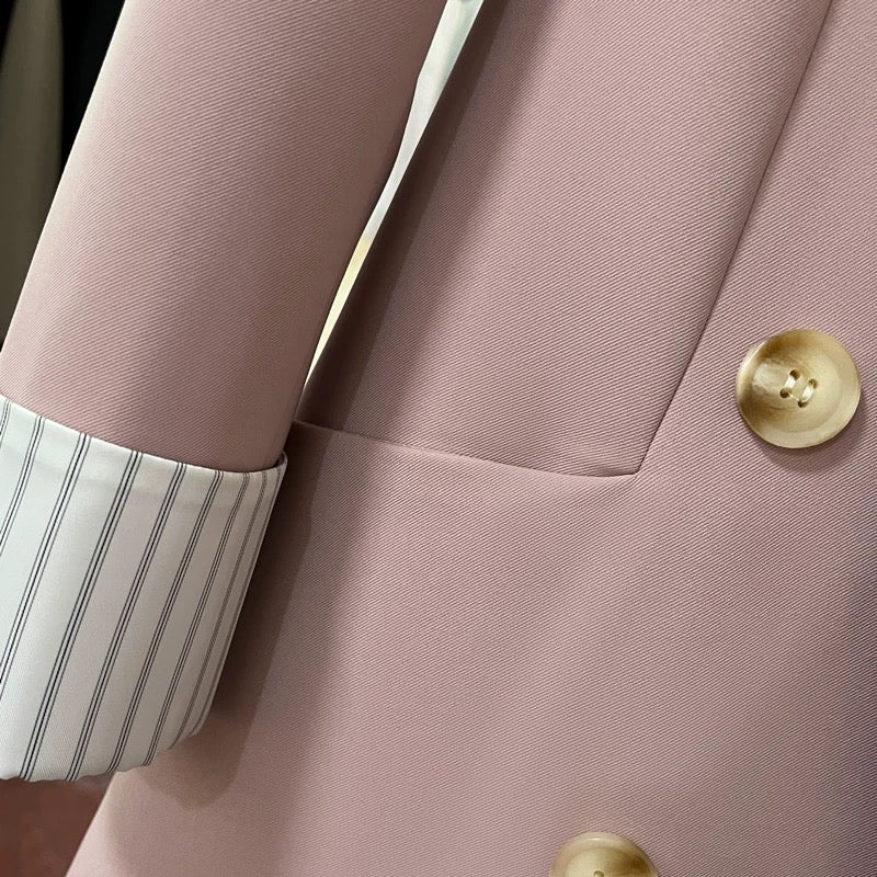 Pink age-reducing blazer for women Korean fashion 2024 spring and autumn new double-breasted slimming and versatile professional wear
