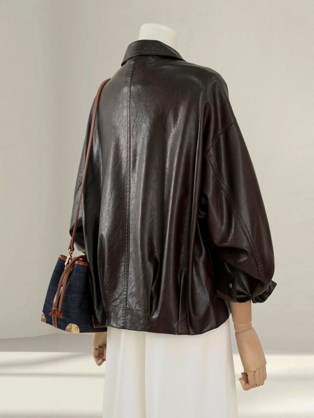 Brown leather jacket for women petite 2025 autumn new loose casual versatile PU leather jacket short top