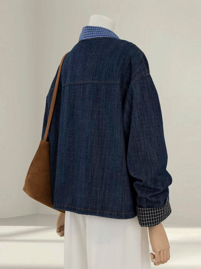 Hong Kong style retro round neck denim jacket for women, petite 2025 autumn new design, loose and versatile short top