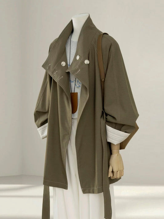 A very nice stand collar trench coat for women with a petite design, 2025 autumn Korean style mid-length coat for age reduction
