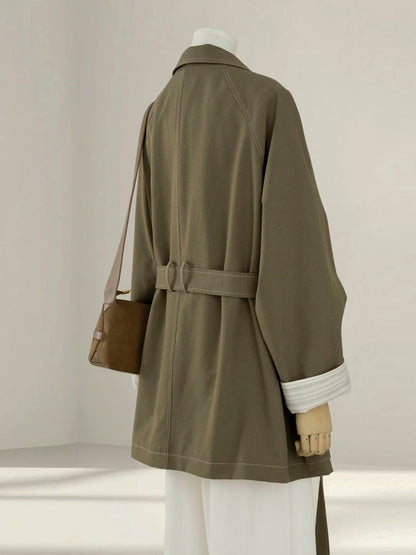 A very nice stand collar trench coat for women with a petite design, 2025 autumn Korean style mid-length coat for age reduction