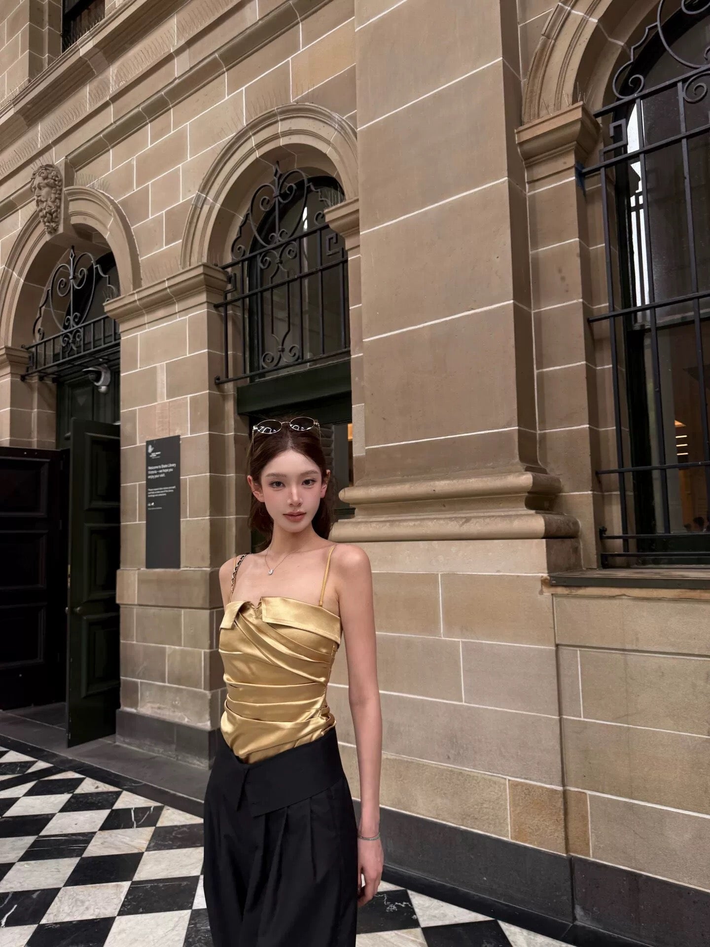 yangzifan vtg Luxury Elegant Camisole Vest for Women, Summer Retro Asymmetrical Gold Strapless Top