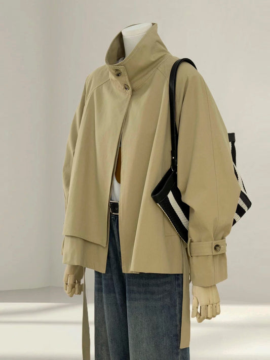 Khaki short windbreaker women's 2025 autumn new style small size very good-looking Korean style slim stand collar jacket
