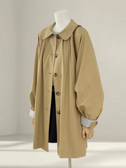 Khaki color very good-looking windbreaker jacket for women of petite size 2025 autumn Korean style age-reducing doll collar mid-length coat