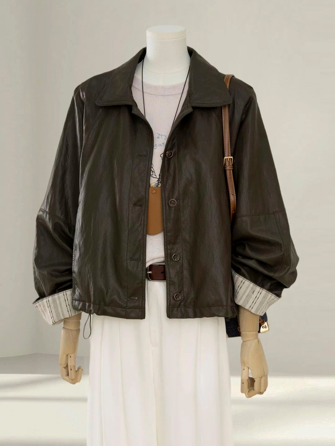 2025 autumn super hot Korean brown leather jacket women's cool and beautiful short PU leather jacket