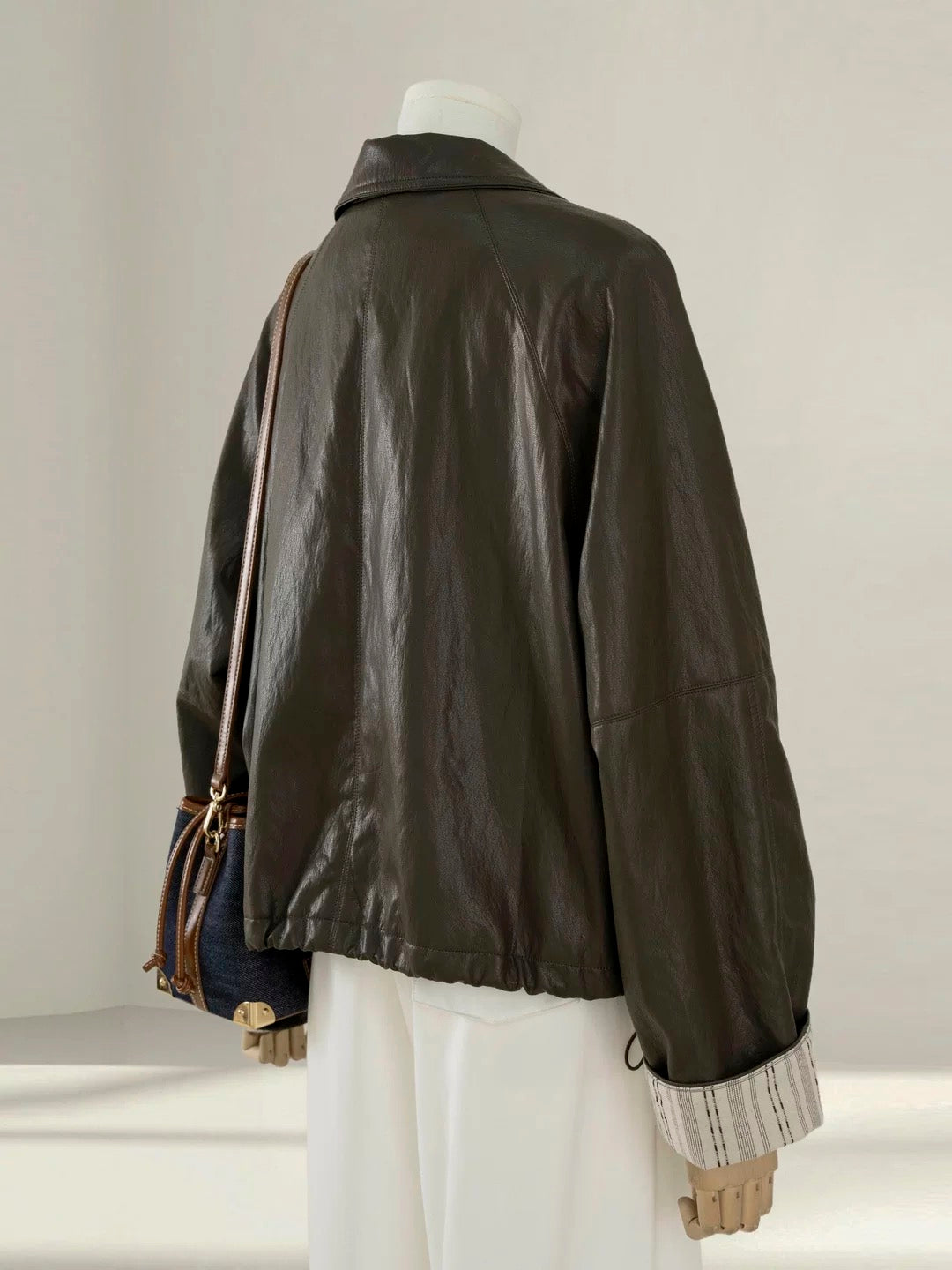 2025 autumn super hot Korean brown leather jacket women's cool and beautiful short PU leather jacket