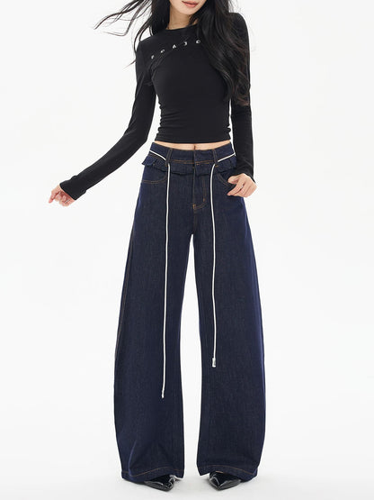 EDX Denim Slim Fit Curved Knife Jeans, 2025 Autumn/Winter New Style, Ruffled Edge, Double Waistband, Sickle Knit Jeans