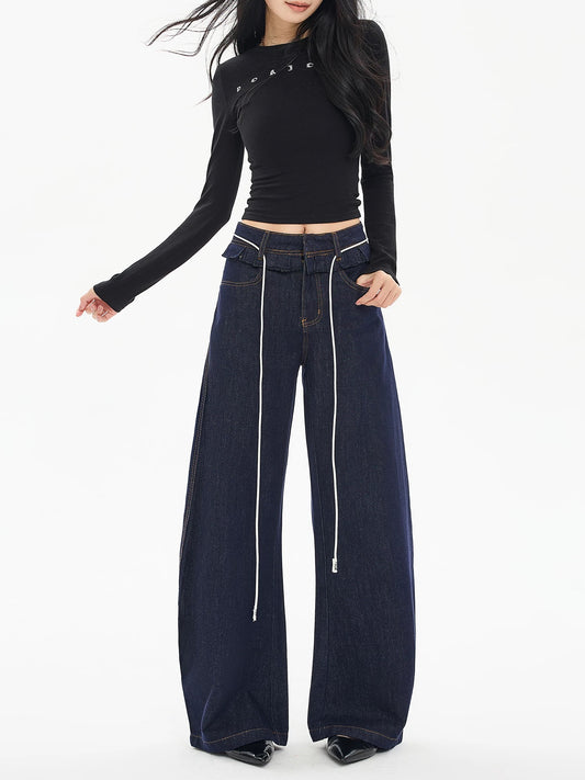 EDX Denim Slim Fit Curved Knife Jeans, 2025 Autumn/Winter New Style, Ruffled Edge, Double Waistband, Sickle Knit Jeans