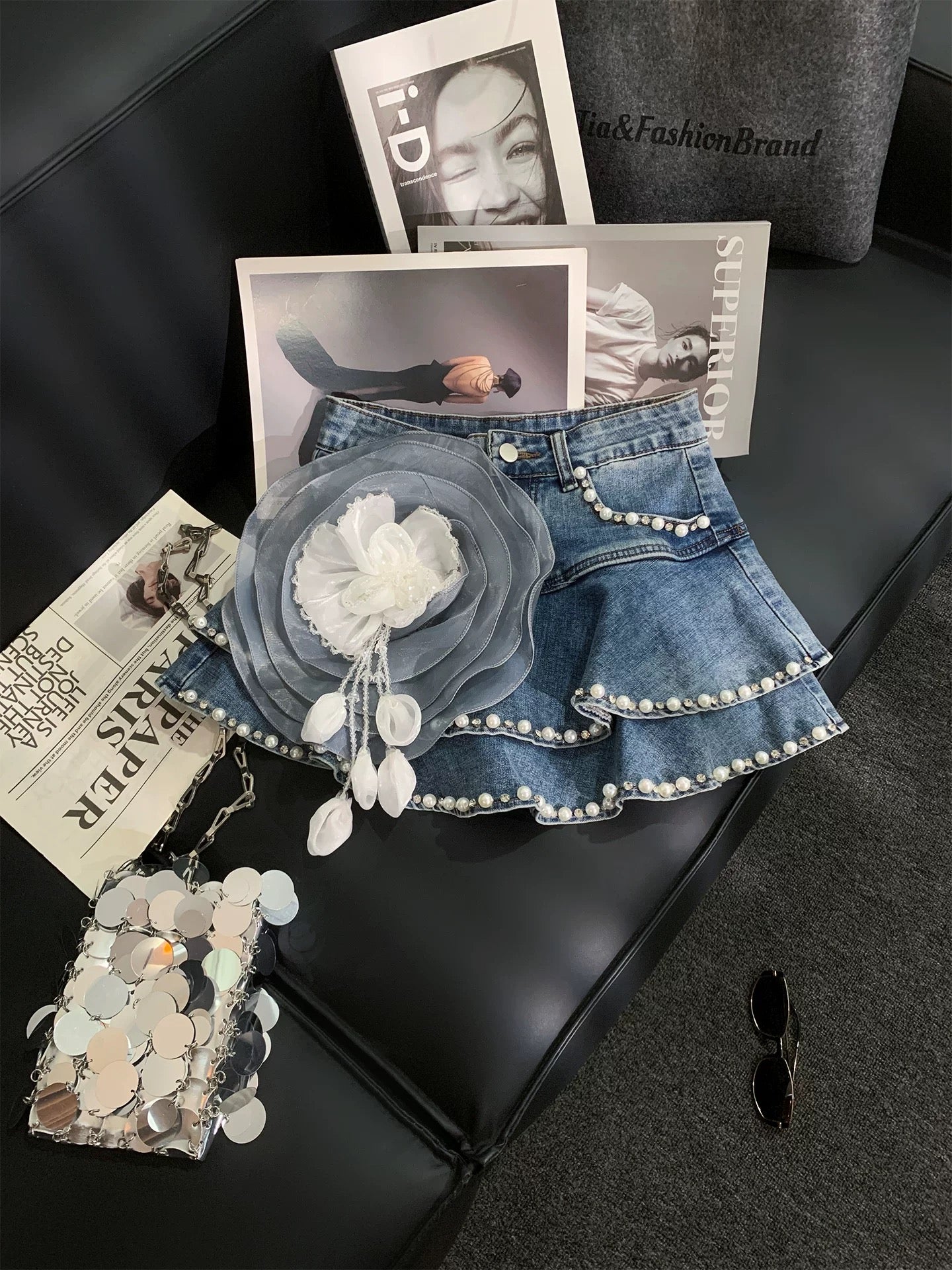 ZHOUYI/Monday 2026 Super Popular Age-Reducing Denim Midi Skirt Women's Blue Ruffled Floral Mini Skirt Cake Skirt