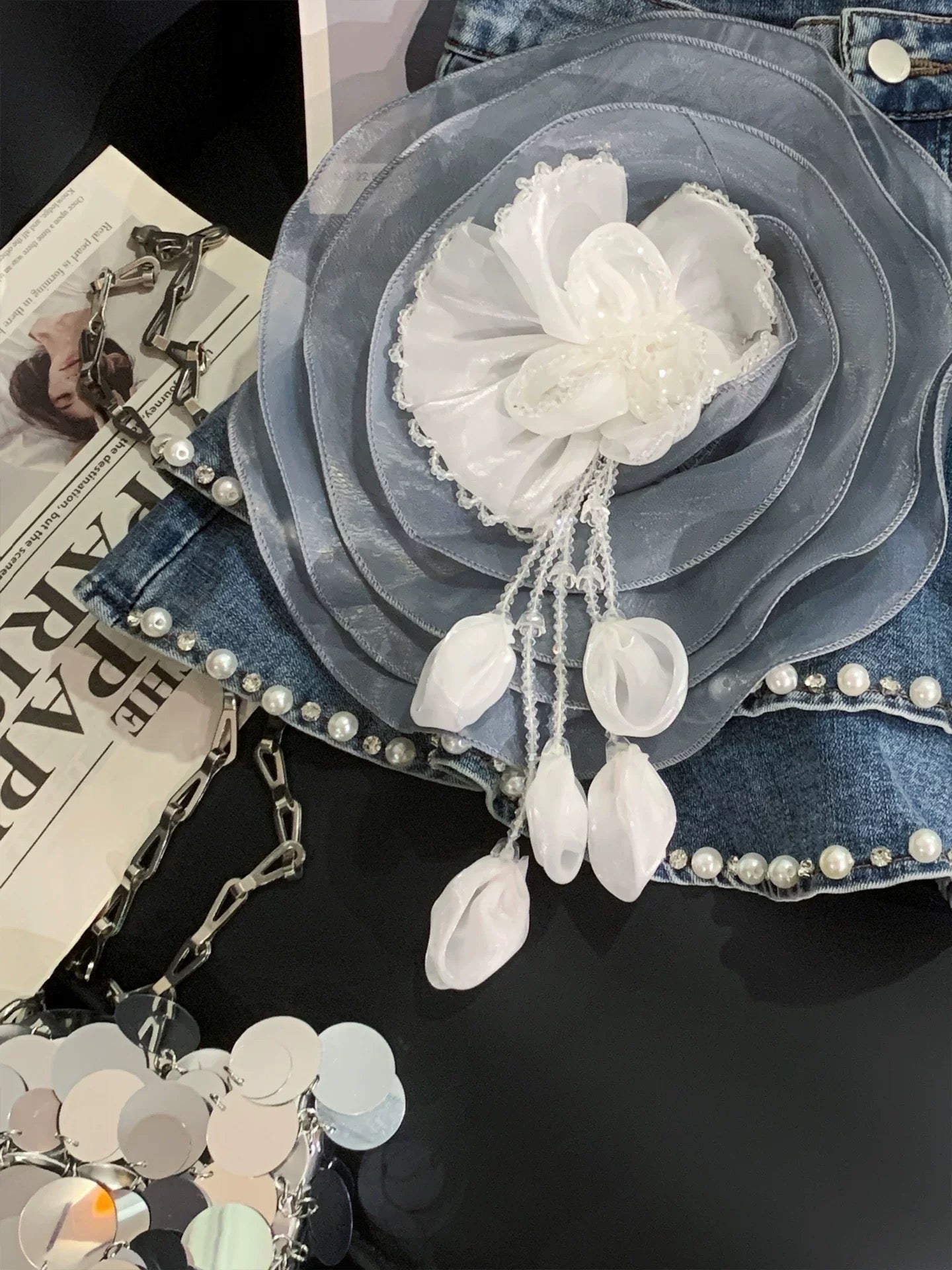 ZHOUYI/Monday 2026 Super Popular Age-Reducing Denim Midi Skirt Women's Blue Ruffled Floral Mini Skirt Cake Skirt
