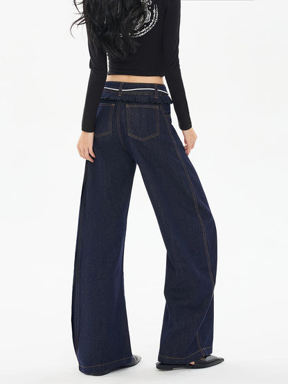 EDX Denim Slim Fit Curved Knife Jeans, 2025 Autumn/Winter New Style, Ruffled Edge, Double Waistband, Sickle Knit Jeans