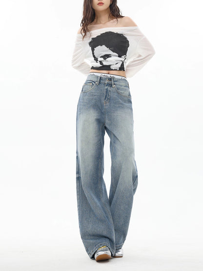 EDX Light Color Straight Leg Jeans for Women, 2025 Autumn/Winter New Style, High-End Design, Low-Waisted, Slightly Flared, Loose Wide Leg Pants