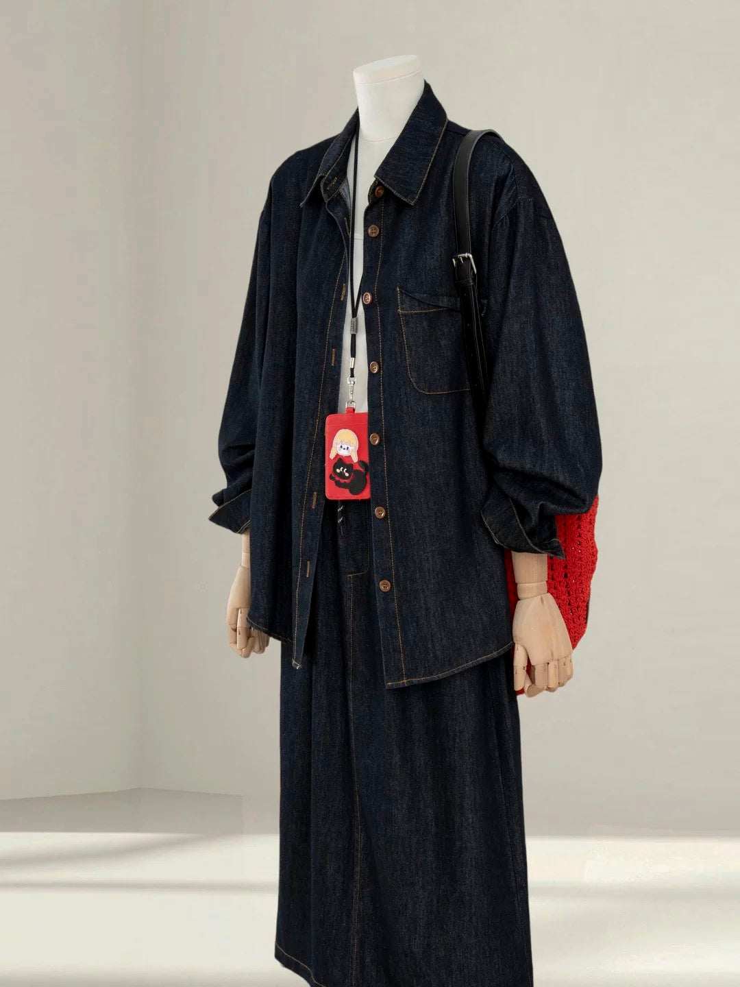 Korean retro denim suit for women 2025 autumn new lazy style loose slim shirt skirt two-piece suit