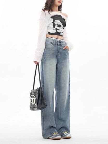 EDX Light Color Straight Leg Jeans for Women, 2025 Autumn/Winter New Style, High-End Design, Low-Waisted, Slightly Flared, Loose Wide Leg Pants