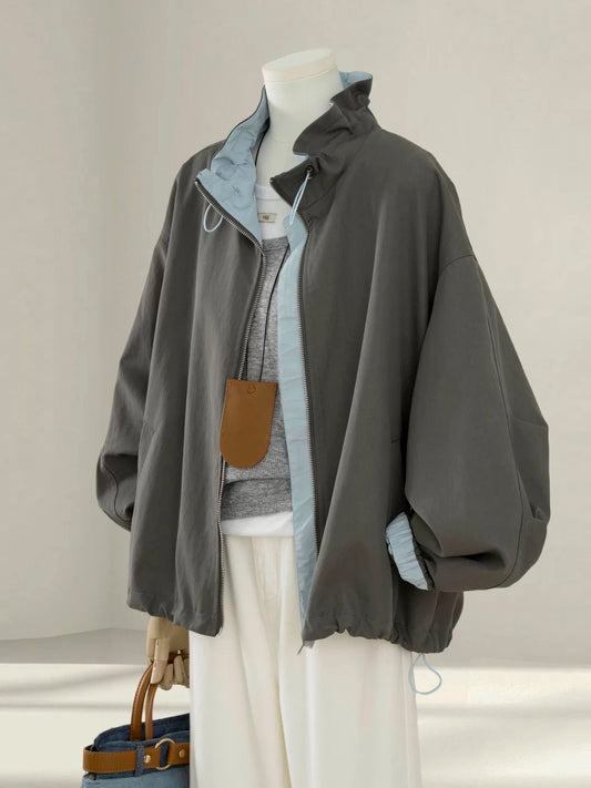 High-end Korean lazy style stand-up collar workwear jacket for women of petite size 2025 autumn new casual short jacket
