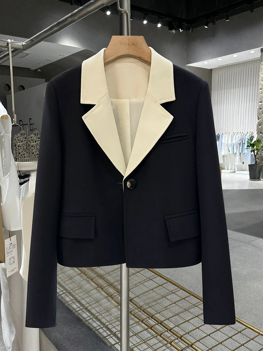 Black and white contrasting color splicing short suit jacket for women 2024 new spring and autumn trendy formal dress goddess style small suit