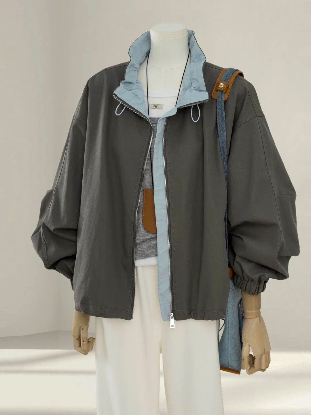 High-end Korean lazy style stand-up collar workwear jacket for women of petite size 2025 autumn new casual short jacket