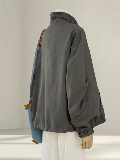 High-end Korean lazy style stand-up collar workwear jacket for women of petite size 2025 autumn new casual short jacket