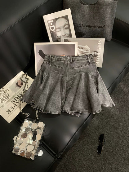 ZHOUYI/Monday French-style heavy-duty tassel chain ruffle denim midi skirt, women's design-conscious zipper mini skirt