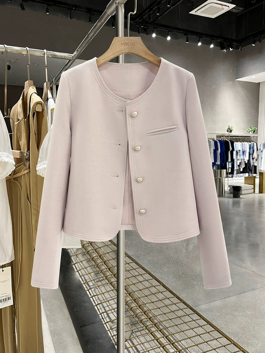 Pink small fragrant style blazer women's short 2024 autumn new style temperament celebrity petite suit top trendy