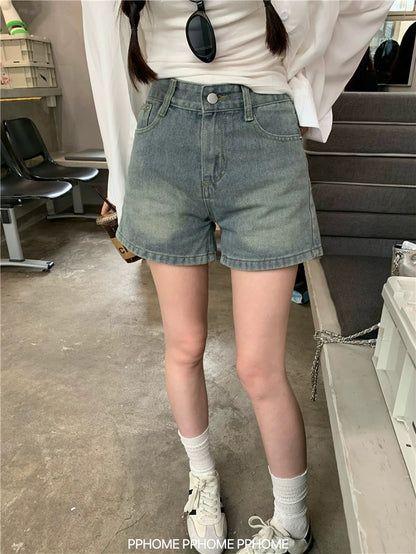 PPHOME homemade ~ bow embroidery distressed blue denim shorts women's summer high waist straight hot pants shorts