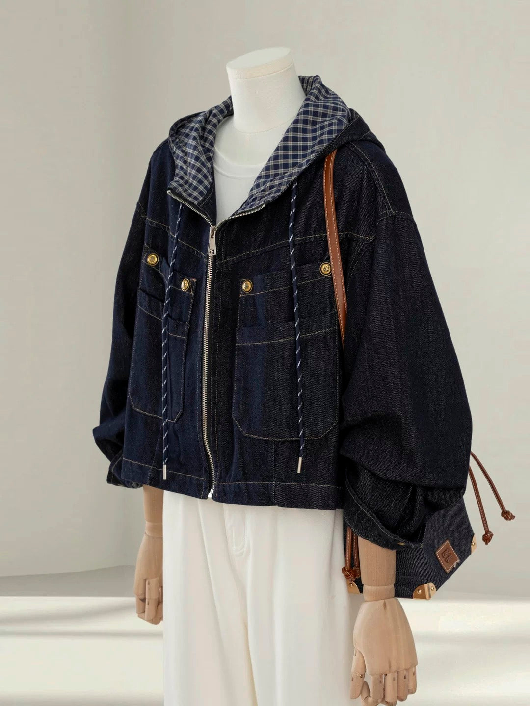Small hooded denim jacket women's short 2025 autumn new Korean version loose bf lazy style casual jacket