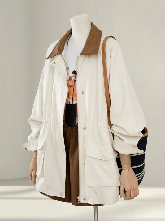 Beige Korean style lapel trench coat women's mid-length 2025 autumn small casual versatile workwear jacket