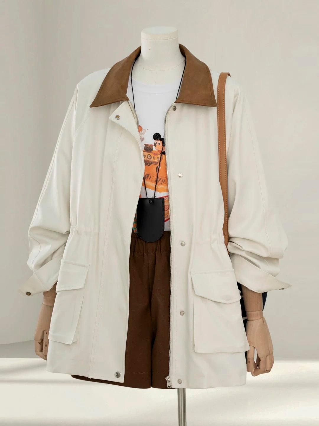 Beige Korean style lapel trench coat women's mid-length 2025 autumn small casual versatile workwear jacket