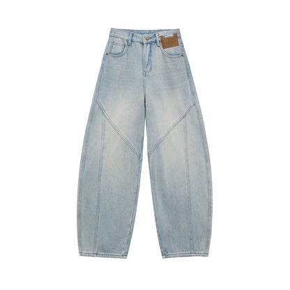 EDX Fleece-Lined Curved Knife Jeans Women's 2025 Autumn/Winter New Style Smoky Gray Thick Loose Slimming Wide-Leg Pants