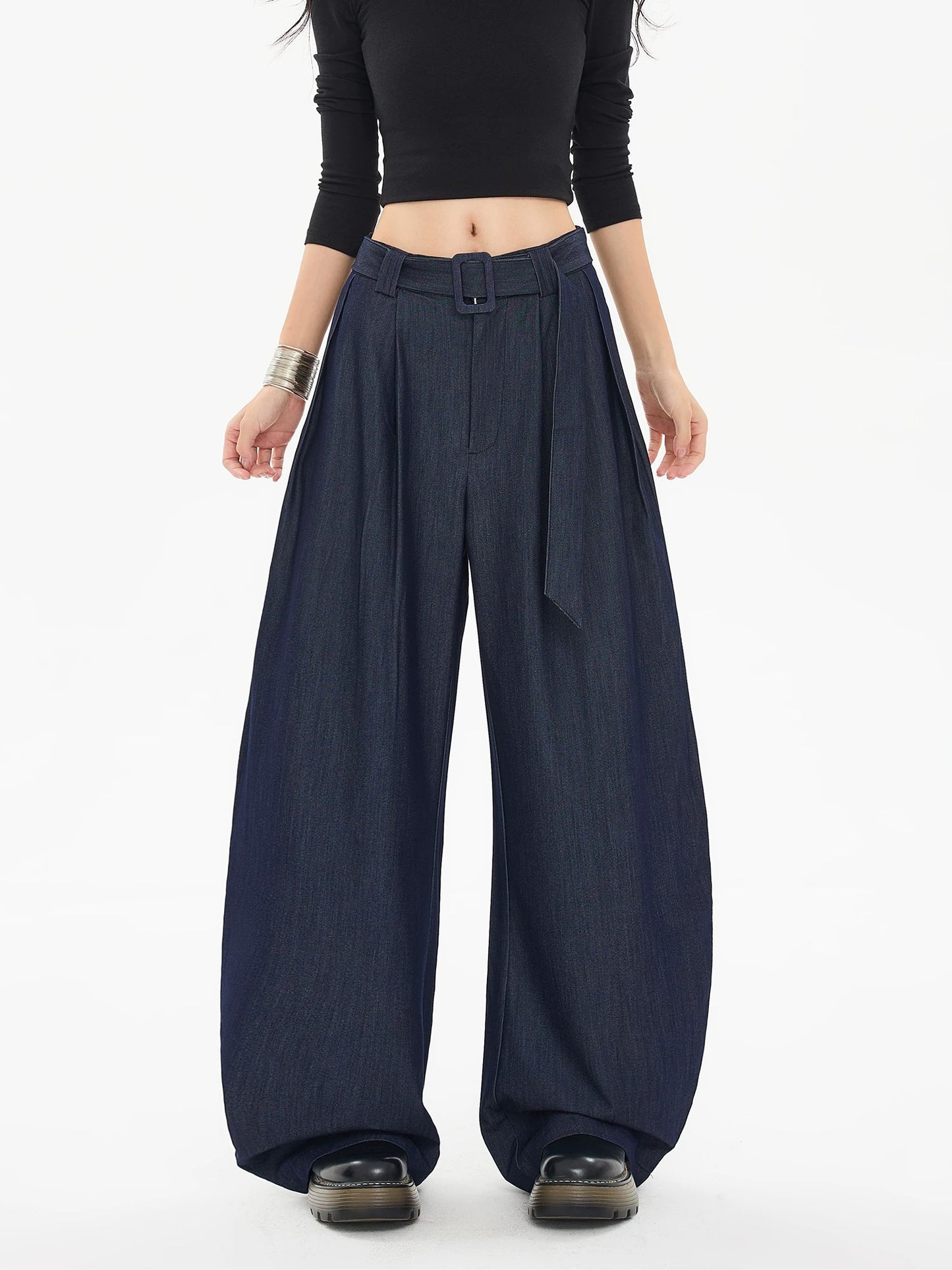 EDX Women's Flowy Curved Blade Suit Pants, 2025 Autumn/Winter Casual Super Stylish Loose Sickle Banana Versatile Wide-Leg Pants