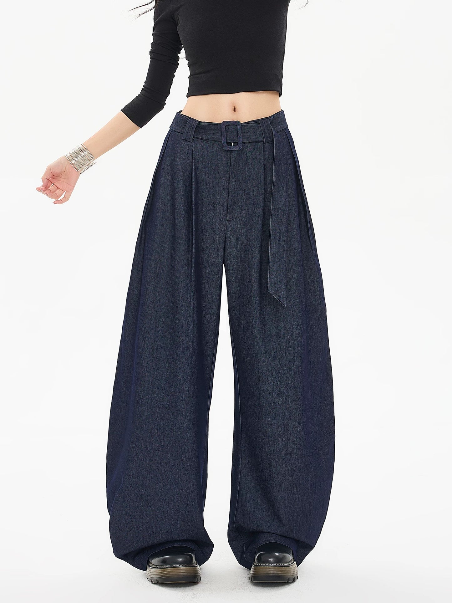 EDX Women's Flowy Curved Blade Suit Pants, 2025 Autumn/Winter Casual Super Stylish Loose Sickle Banana Versatile Wide-Leg Pants