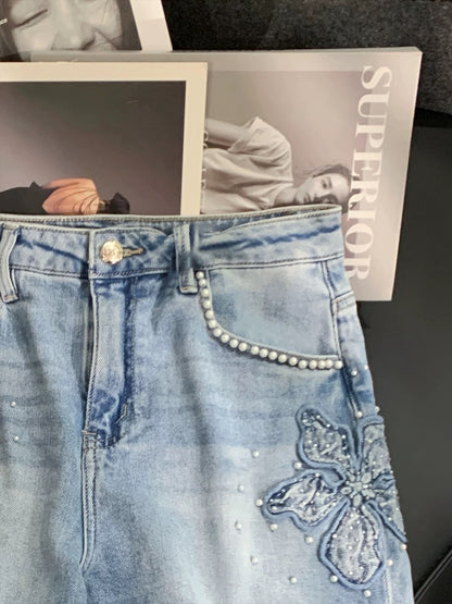 ZHOUYI/Monday Youthful Denim Embroidered Shorts Women's Summer Versatile Slimming Loose High-Waisted Hot Pants