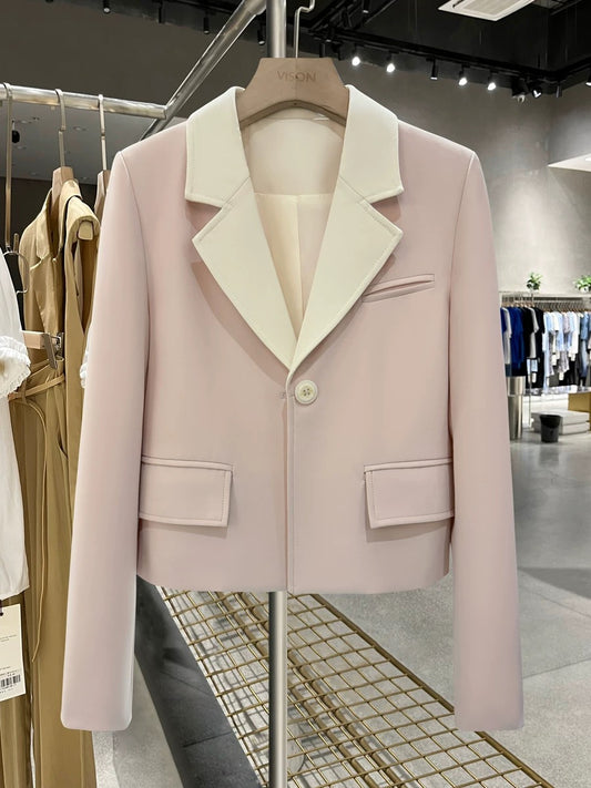 White and pink contrasting color stitching, super good-looking suit jacket for women 2024 new spring and autumn design suit for small people