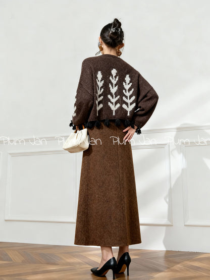 Plum Jan Maillard Brown Floral Women's High-End Knit Cardigan for Winter 2025