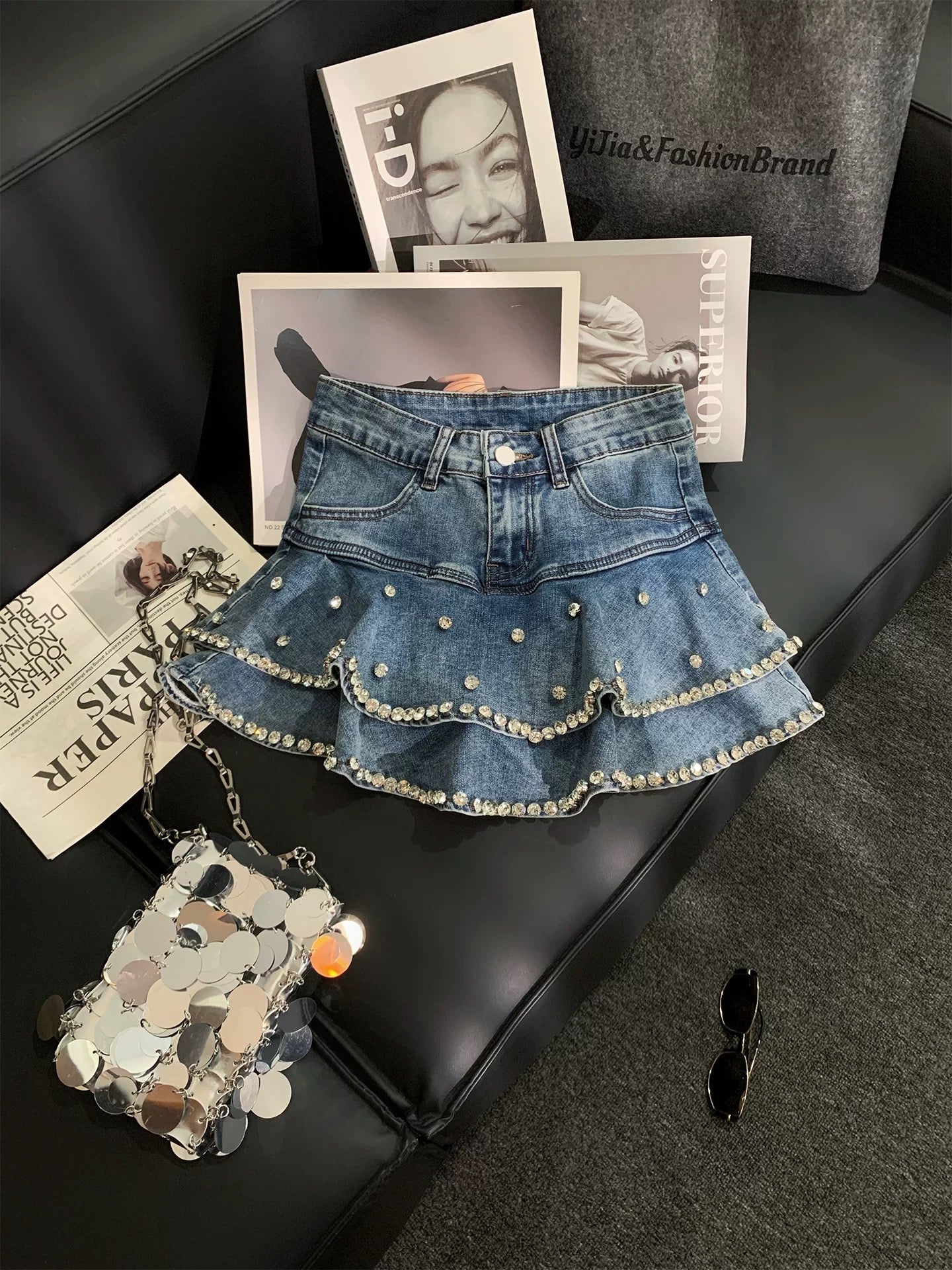ZHOUYI/Monday 2026 Super Popular Age-Reducing Denim Ruffle Skirt High-Waisted A-Line Cake Skirt Slimming Mini Skirt