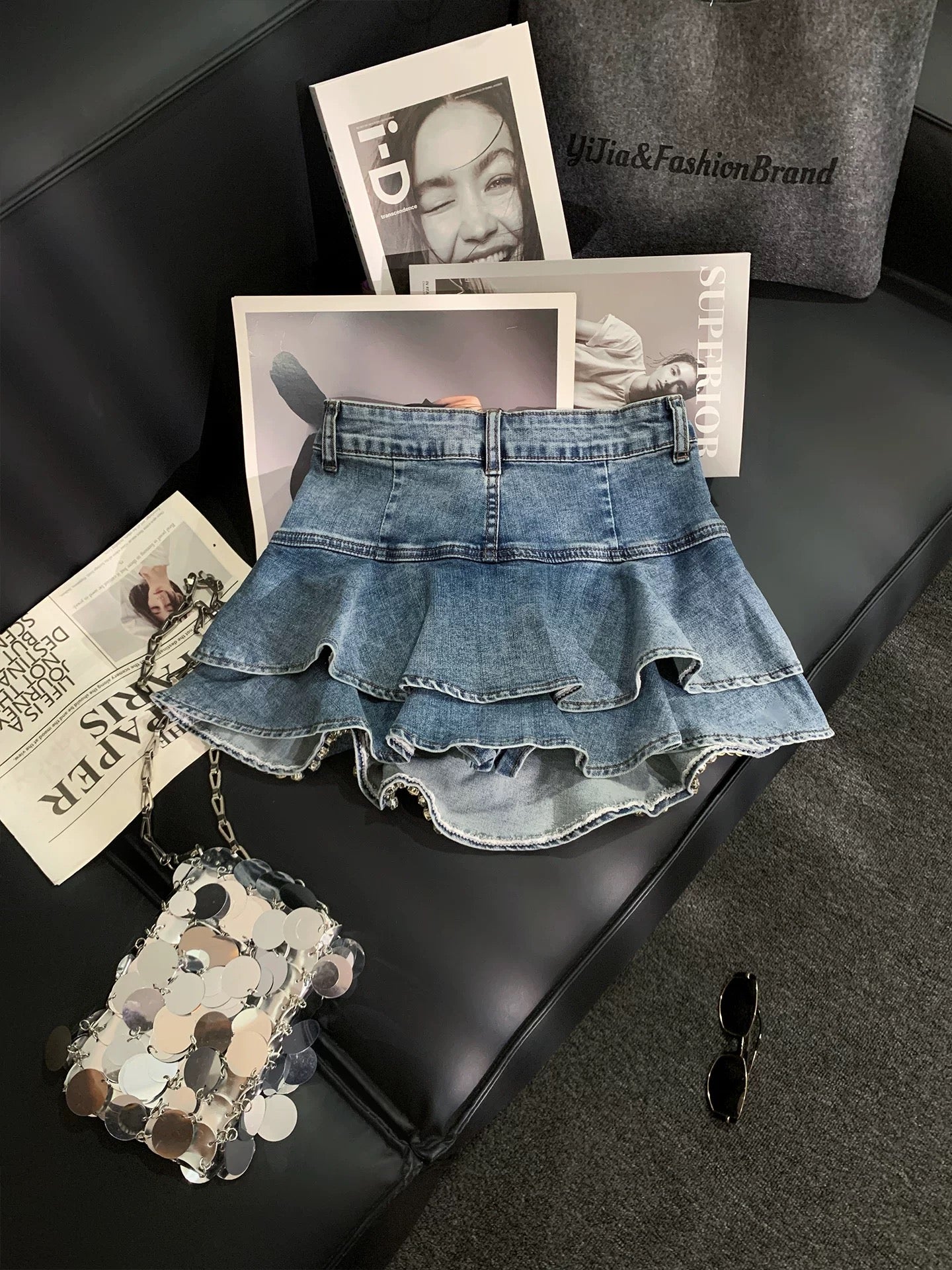ZHOUYI/Monday 2026 Super Popular Age-Reducing Denim Ruffle Skirt High-Waisted A-Line Cake Skirt Slimming Mini Skirt