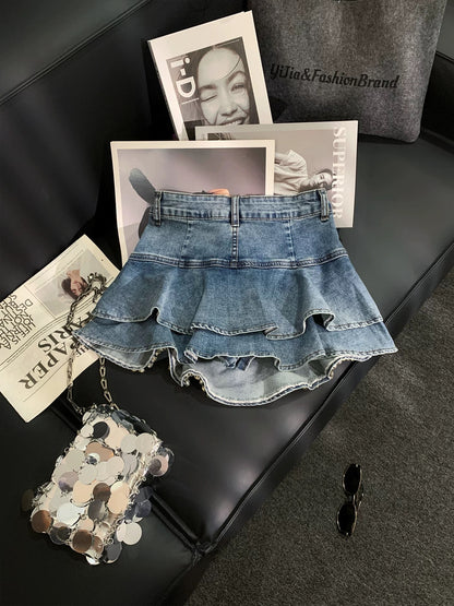 ZHOUYI/Monday 2026 Super Popular Age-Reducing Denim Ruffle Skirt High-Waisted A-Line Cake Skirt Slimming Mini Skirt